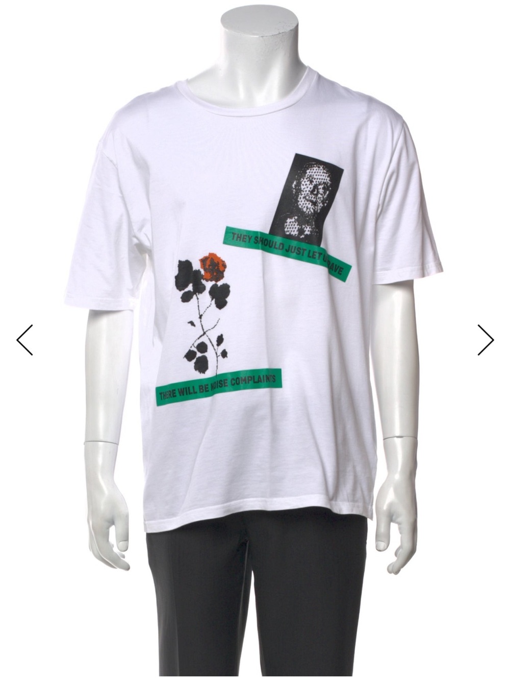 Dior White Graphic Short Sleeve Tee with Black, Green & Orange Details